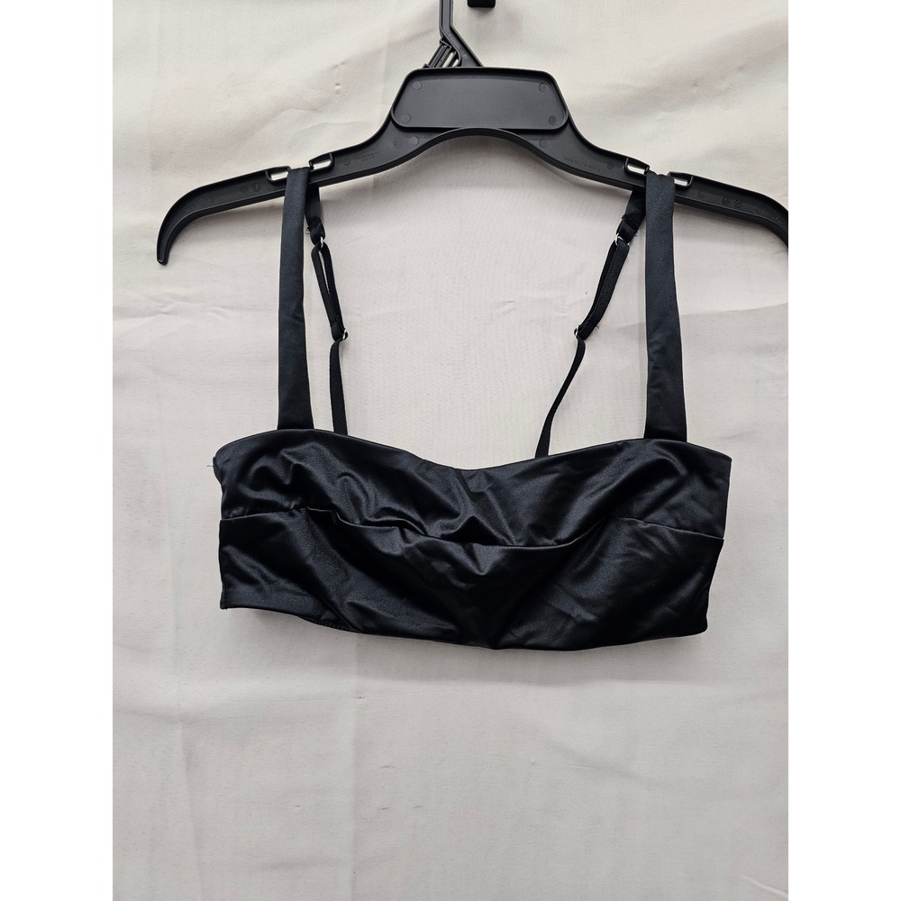 Auden Womens Satin Bandeau Bralette Black Nylon Blend Wireless Size Small